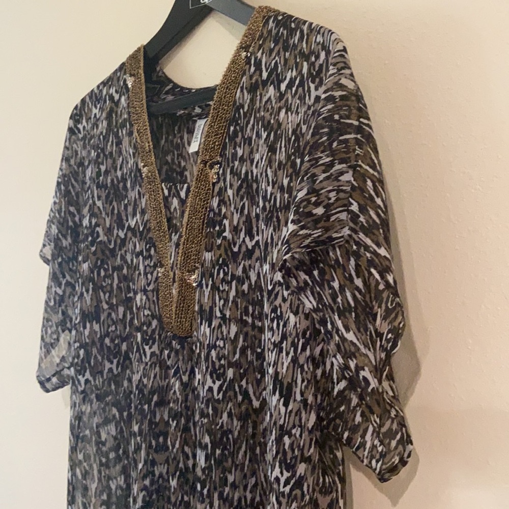 Badgley Mischka Lizard Print Sheer Top